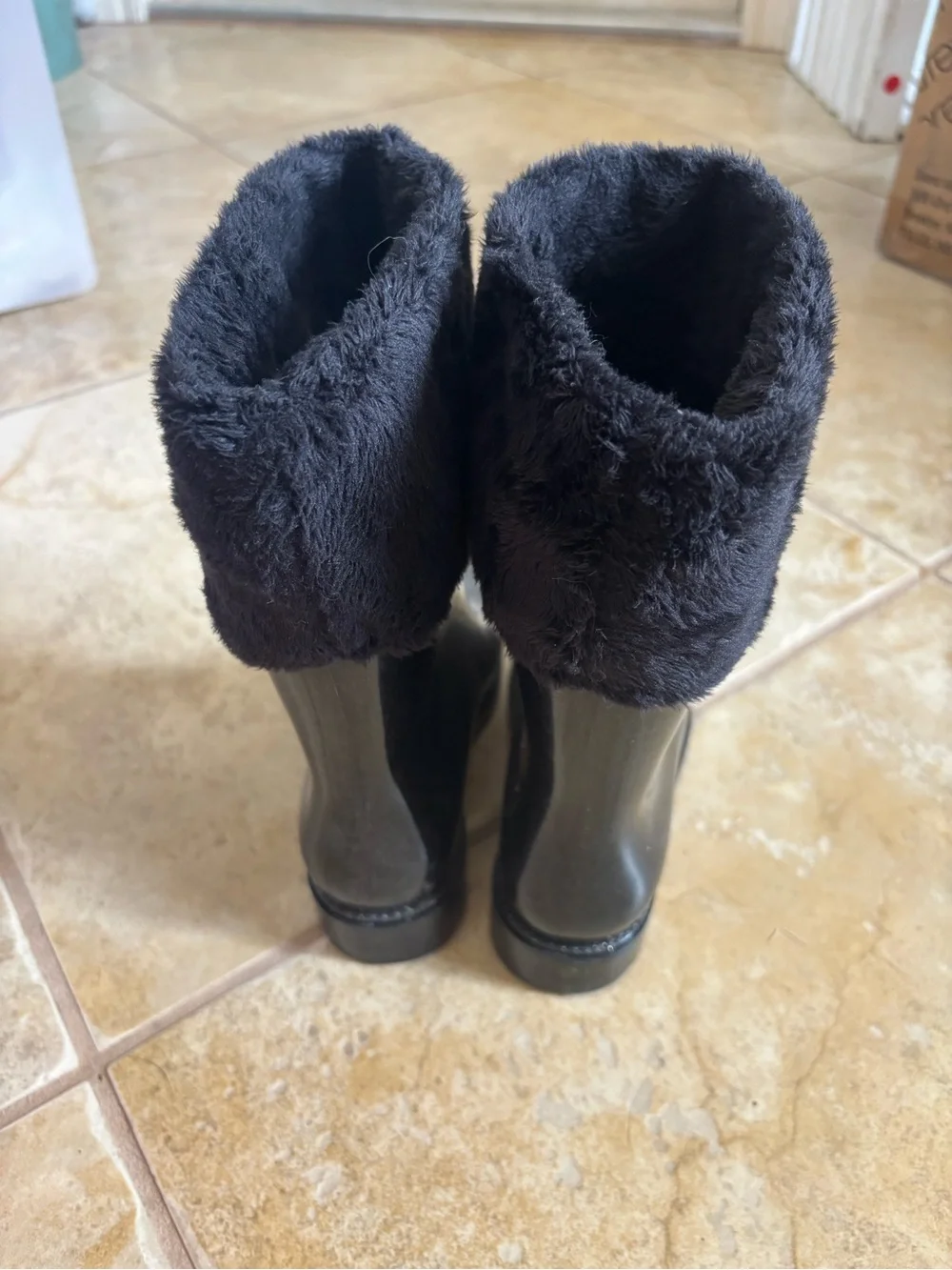 Melissa Black Glitter Kids Rain Boots with Faux-Fur Cuff